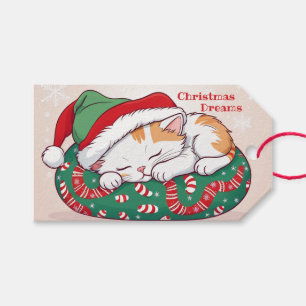 Christmas Dreams - Sleeping Kitten in Santa Hat Gift Tags
