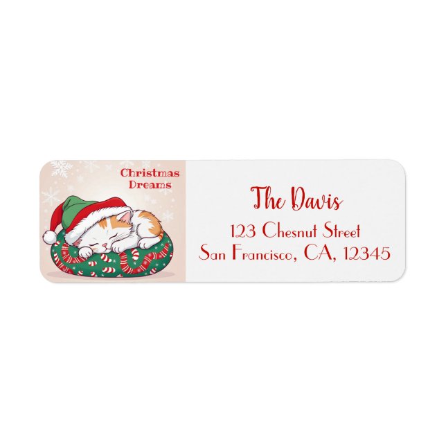 Christmas Dreams - Sleeping Kitten in Santa Hat Label (Front)