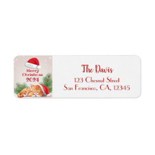 Christmas Dreams - Sleeping Kitten in Santa Hat Label