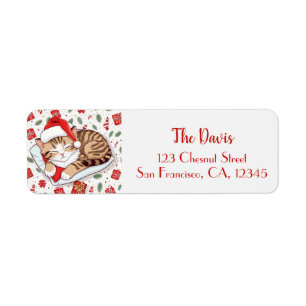 Christmas Dreams - Sleeping Kitten in Santa Hat Label