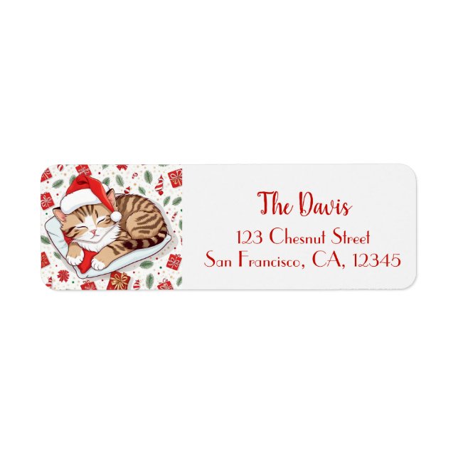 Christmas Dreams - Sleeping Kitten in Santa Hat Label (Front)