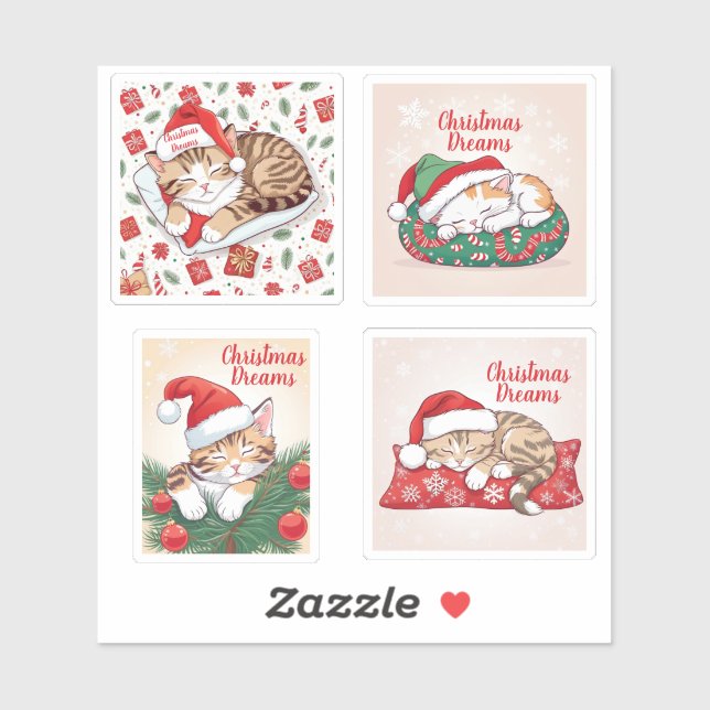 Christmas Dreams - Sleeping Kittens in Santa Hat Sticker (Sheet)
