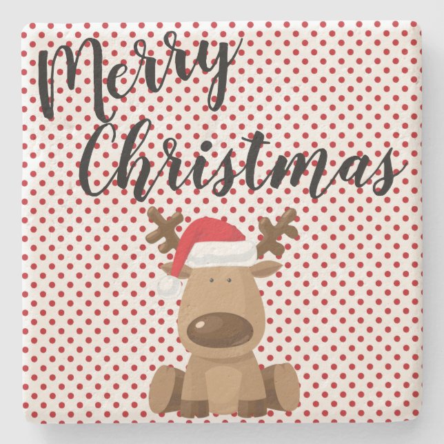 Christmas Drink Coasters Reindeer Polka Dot Polkad (Front)