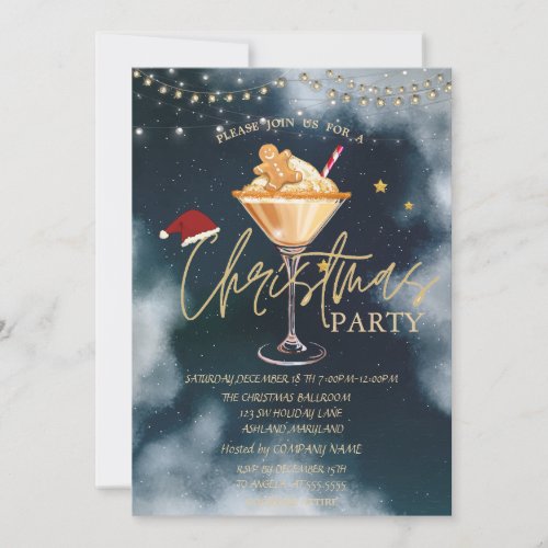 Christmas Drink Gingerbread Cookie Blue Christmas Invitation