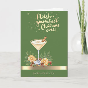 Christmas Drink Gold Stripe Green Holiday  Card