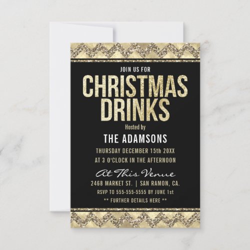 Christmas Drinks  Champagne Glitter Chevrons Invitation