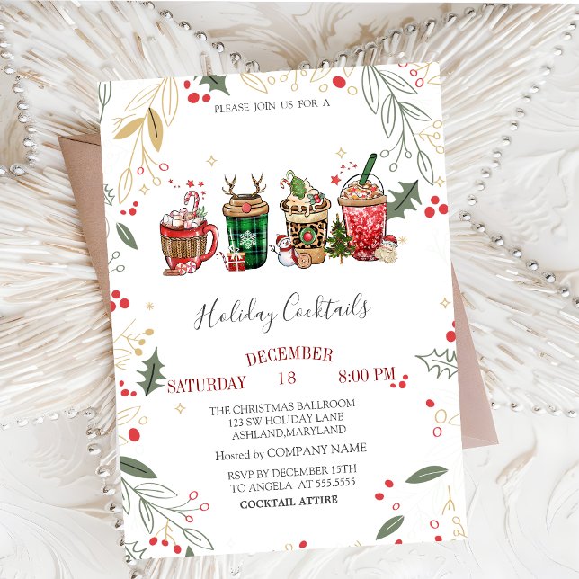 Christmas Drinks Cocktail Holly Company Christmas  Invitation (Creator Uploaded)