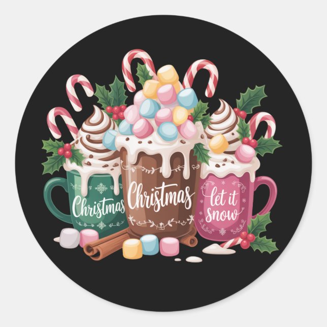 Christmas Drinks Pink Coquette Gingerbread Coffee  Classic Round Sticker (Front)