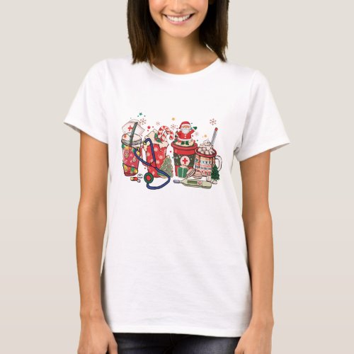 Christmas Drinks Santa Cocoa Hospital Nurse T_Shirt