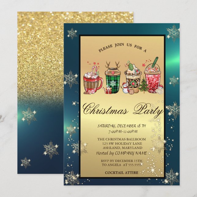  Christmas Drinks Snowflakes Company Party  Invitation (Front/Back)