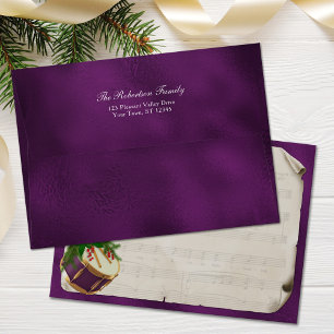 Christmas Drum Vintage Sheet Music Purple Envelope