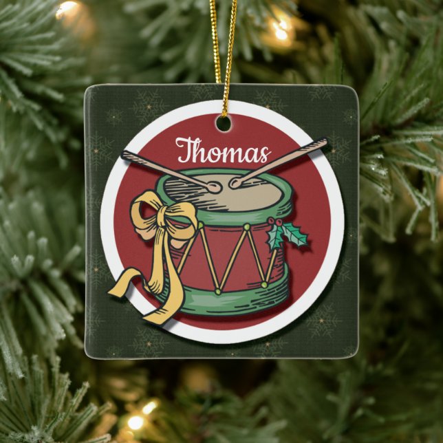 Christmas Drum With Your Name Ceramic Ornament (Tree)