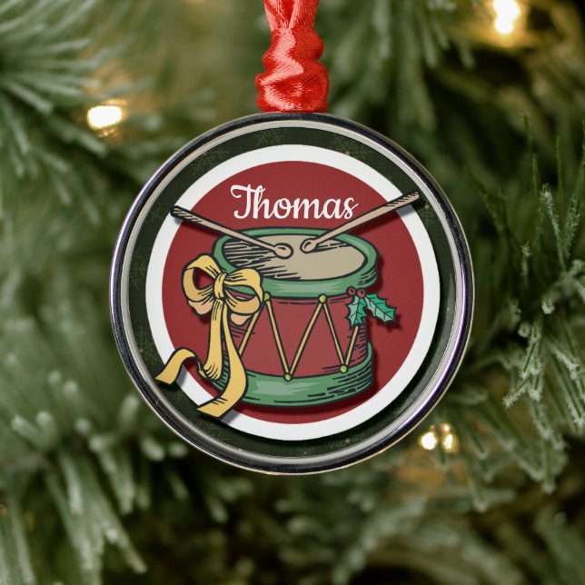 Christmas Drum With Your Name Metal Ornament (Tree)