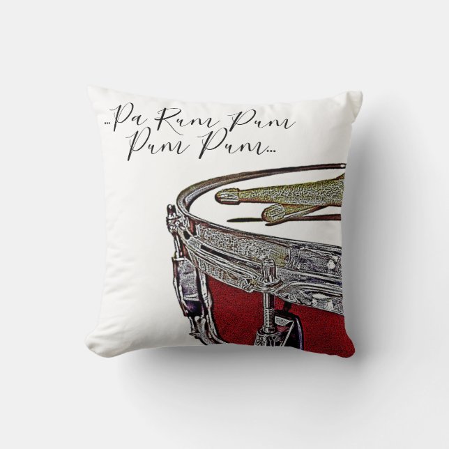 Christmas Drummer Boy Snare Drum Drumsticks Music Throw Pillow (Front)