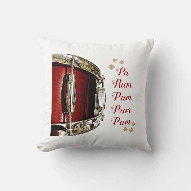 Christmas Drummer Boy Snare Drum Music Drumming Throw Pillow (Front)