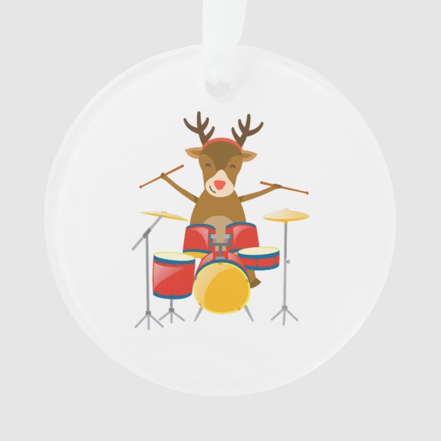 Christmas Drummer Reindeer Drum Set Holidays Ornament (Front)