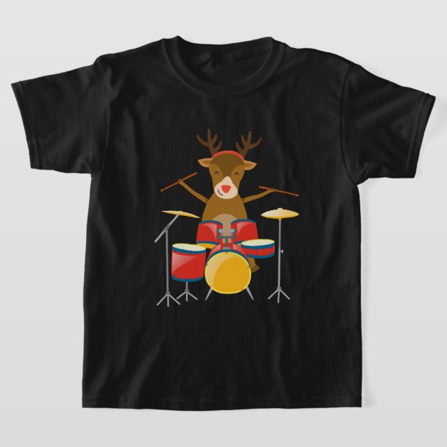Christmas Drummer Reindeer Drum Set Holidays T-Shirt (Laydown)