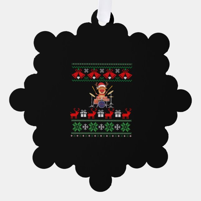 Christmas Drummer Reindeer Ornament Card (Front)