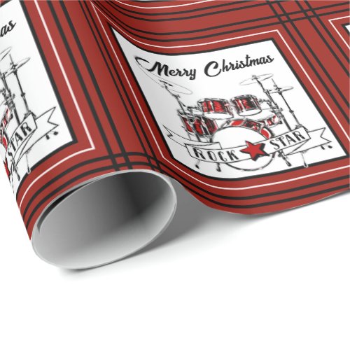 Christmas Drummer Rock Star Drum Kit Musician Wrapping Paper