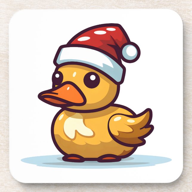 Christmas Duck in Santa hat Beverage Coaster (Front)