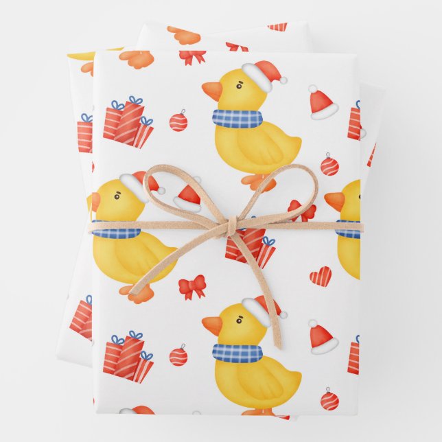 Christmas Duck, Ornaments and Presents Wrapping Paper Sheets (In situ)