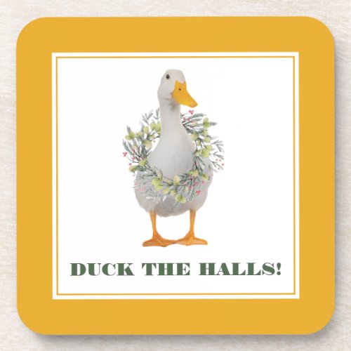 Christmas Duck the Halls Beverage Coaster