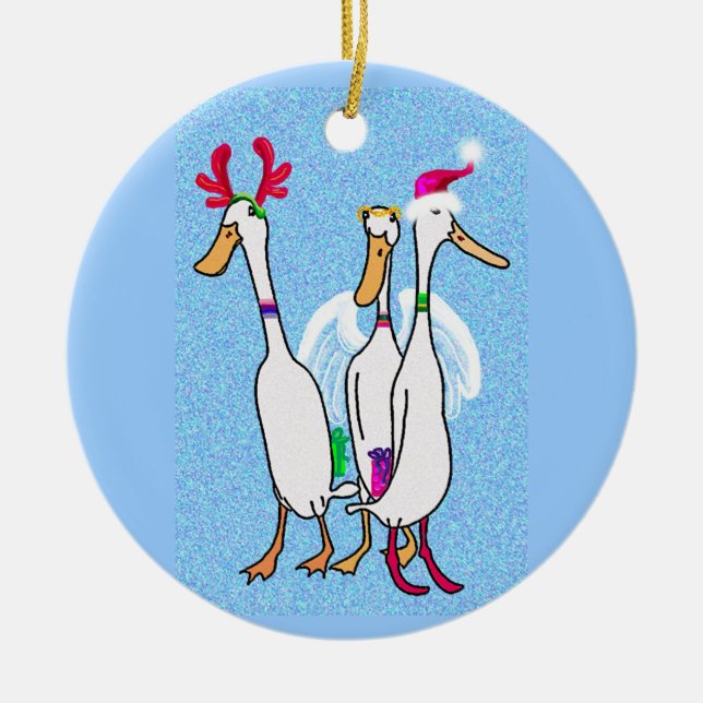 Christmas ducks ceramic ornament (Front)