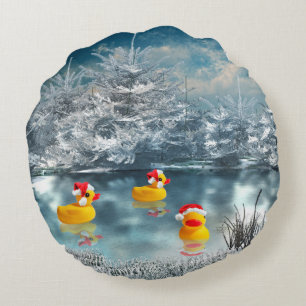 Christmas ducks round pillow