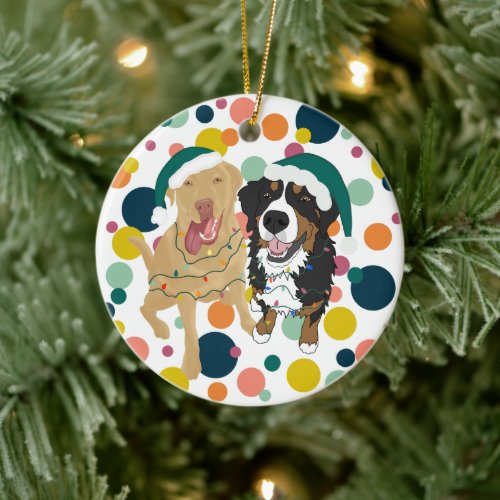 Christmas Dudley And Bernese polka  Ceramic Ornament