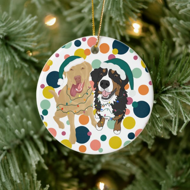 Christmas Dudley And Bernese polka  Ceramic Ornament (Tree)