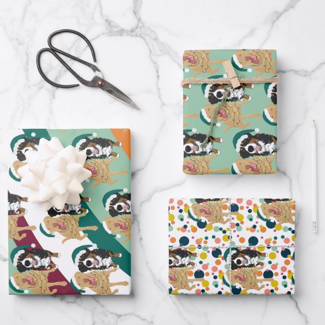 Christmas Dudley Labrador and Bernese Mountain Dog Wrapping Paper Sheets (Front)