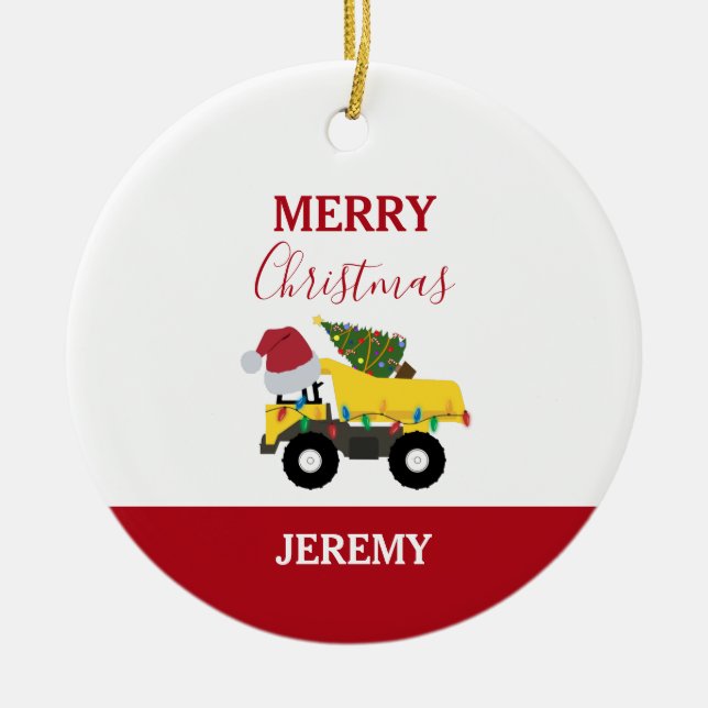 Christmas Dump Truck Construction Trucks Custom  Ceramic Ornament (Front)