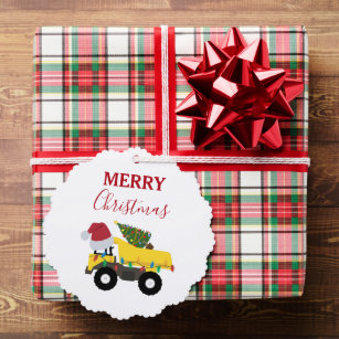 Christmas Dump Truck Construction Trucks Gift Tag Ornament Card