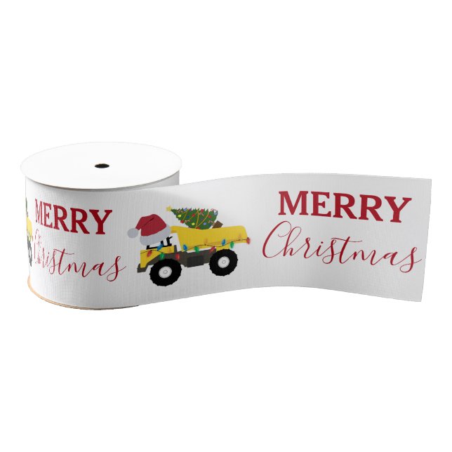 Christmas Dump Truck Construction Trucks Grosgrain Ribbon (Spool)
