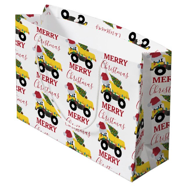 Christmas Dump Truck Construction Trucks Large Gift Bag (Back Angled)