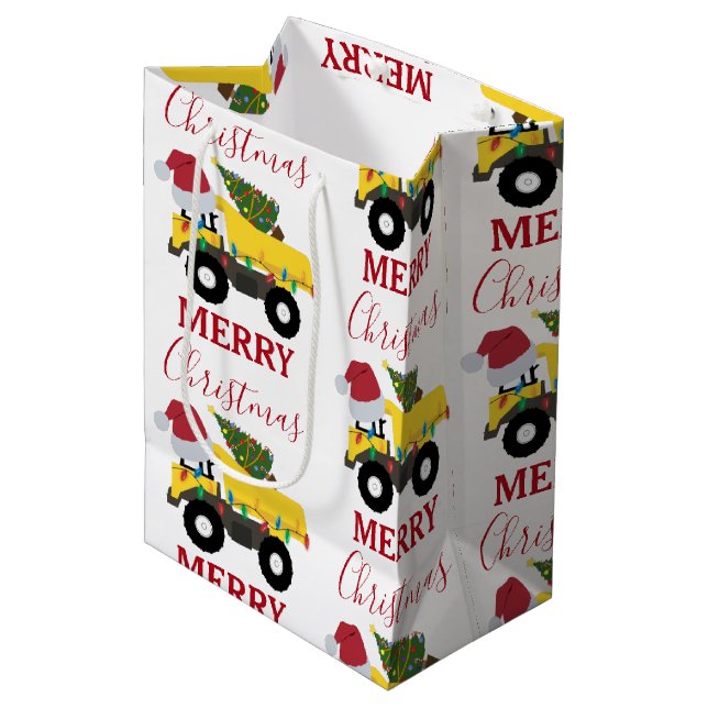 Christmas Dump Truck Construction Trucks  Medium Gift Bag (Front Angled)