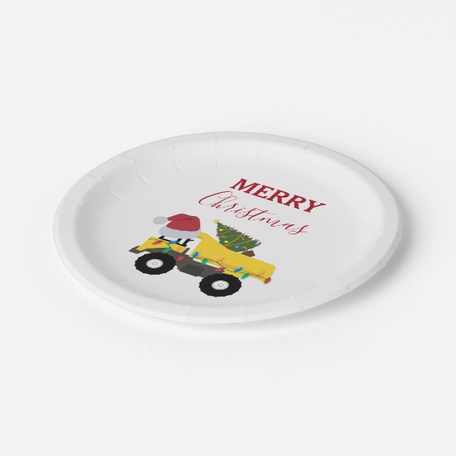 Christmas Dump Truck Construction Trucks Paper Plates (Angled)