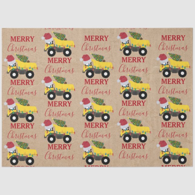 Christmas Dump Truck Construction Trucks Tissue Paper (Front)