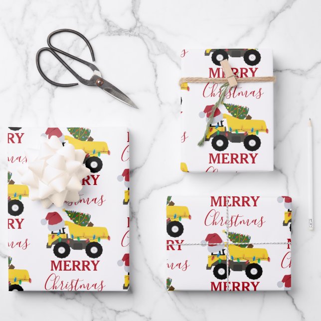 Christmas Dump Truck Construction Trucks  Wrapping Paper Sheets (Front)