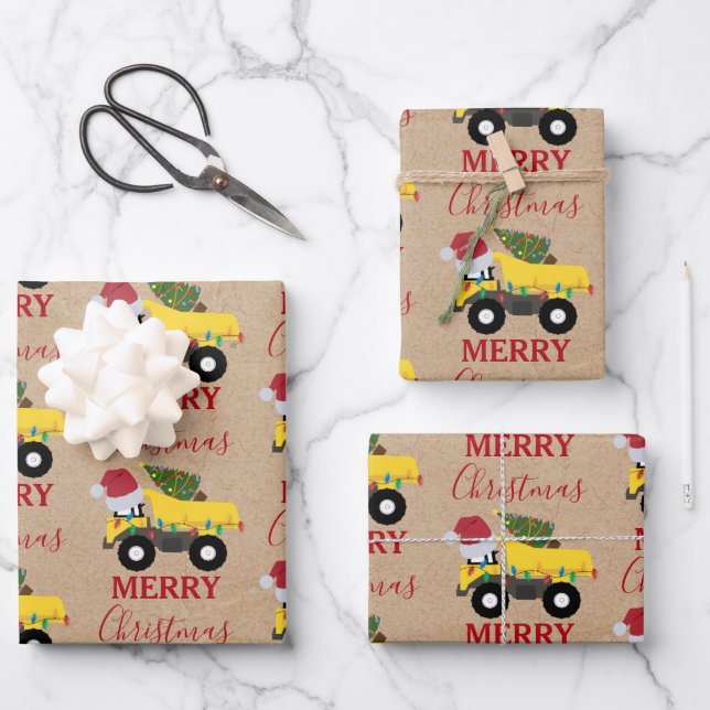 Christmas Dump Truck Construction Trucks  Wrapping Paper Sheets (Front)