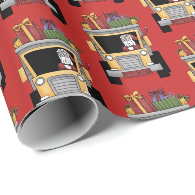 Christmas dump truck Santa party wrap tiled Wrapping Paper (Roll Corner)