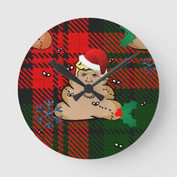 Christmas Dump Trump Round Clock by funnychristmas at Zazzle