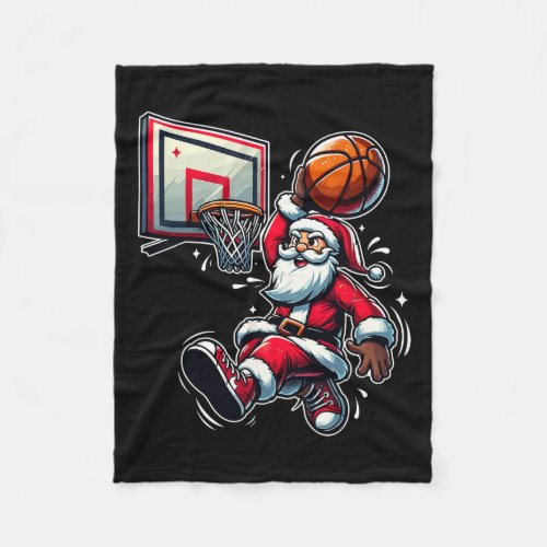 Christmas Dunking A Basketball Santa Tree Boys Kid Fleece Blanket