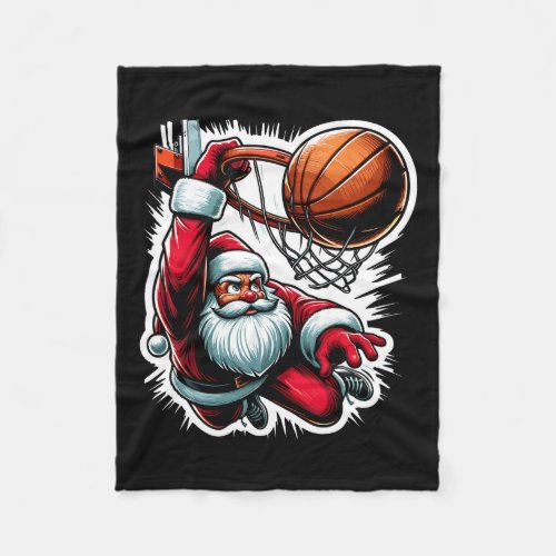 Christmas Dunking A Basketball Santa Tree Boys Kid Fleece Blanket