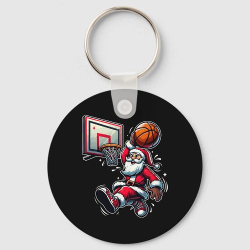 Christmas Dunking A Basketball Santa Tree Boys Kid Keychain