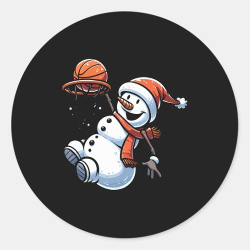 Christmas Dunking A Basketball Snowman Tree Boys K Classic Round Sticker