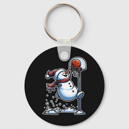 Christmas Dunking A Basketball Snowman Tree Boys K Keychain