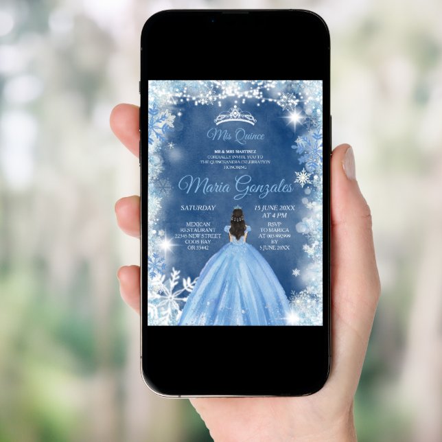 Christmas Dusty Blue Princess Quinceanera Invite (Front Digital)