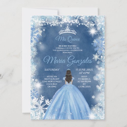 Christmas Dusty Blue Princess Quinceanera Invite