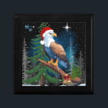 Christmas Eagle Wearing Santa Hat  Gift Box<br><div class="desc">A gorgeous magestic bald eagle Christmas tile art wooden keepsake jewelry box. Features a bald eagle wearing a santa hat in a wintery snow scene. Great patriotic gift or for eagle lovers.</div>